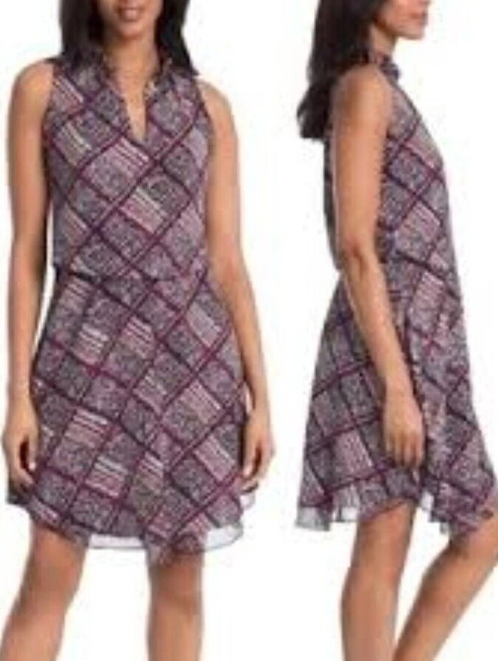 White House Black Market Sleeveless Purple Geometric V-Neck Mini Dress Size S